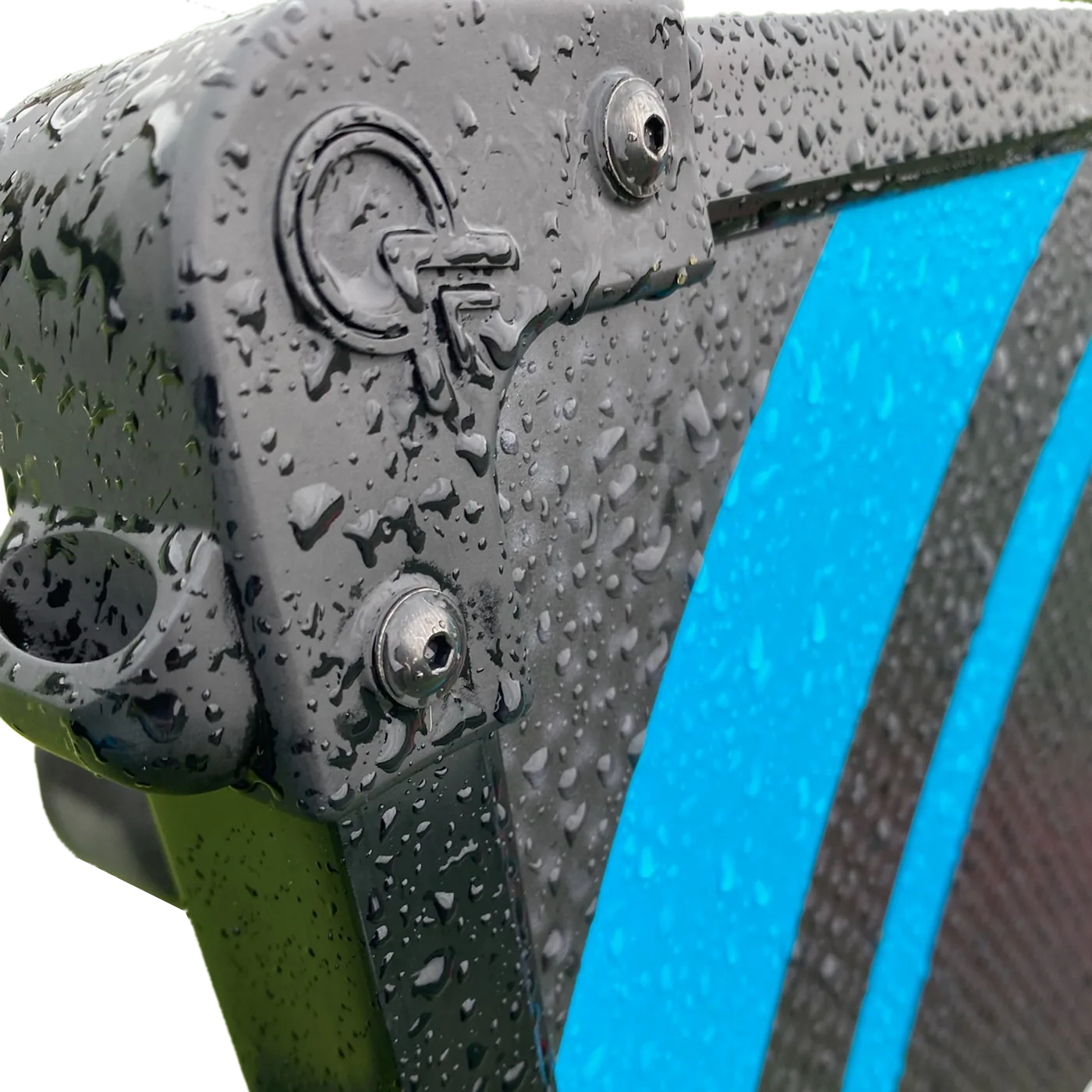 Close-up of the weatherproof TargetBound target covered in rain droplets